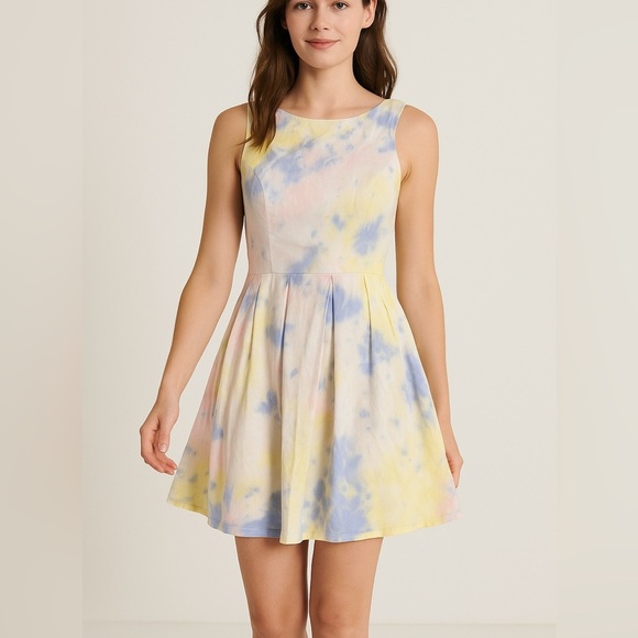 bailey blue Dresses & Skirts - Bailey Blue Yellow, Pink & Blue Pleated Mini Dress
